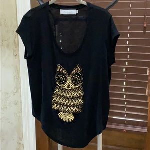 Black top with owl beading